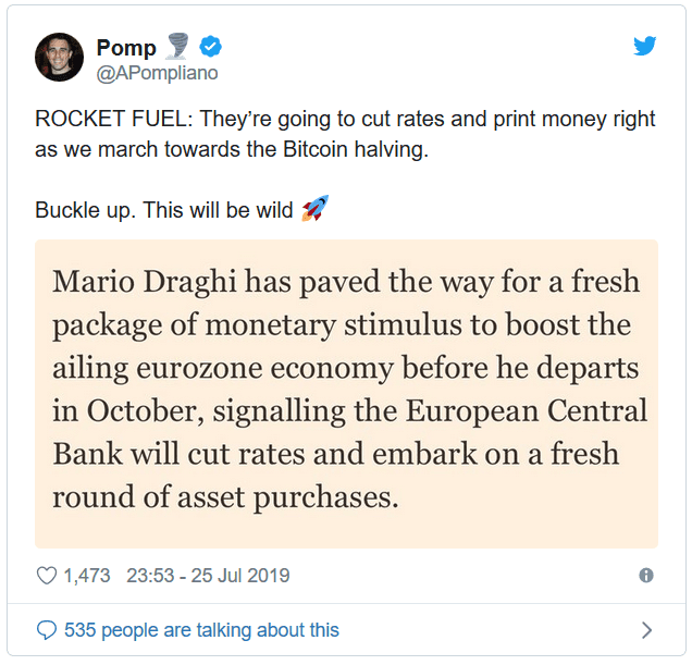 Zníženie sadzieb v eurozóne (ECB)zrejme dodá raketové palivo Bitcoinu