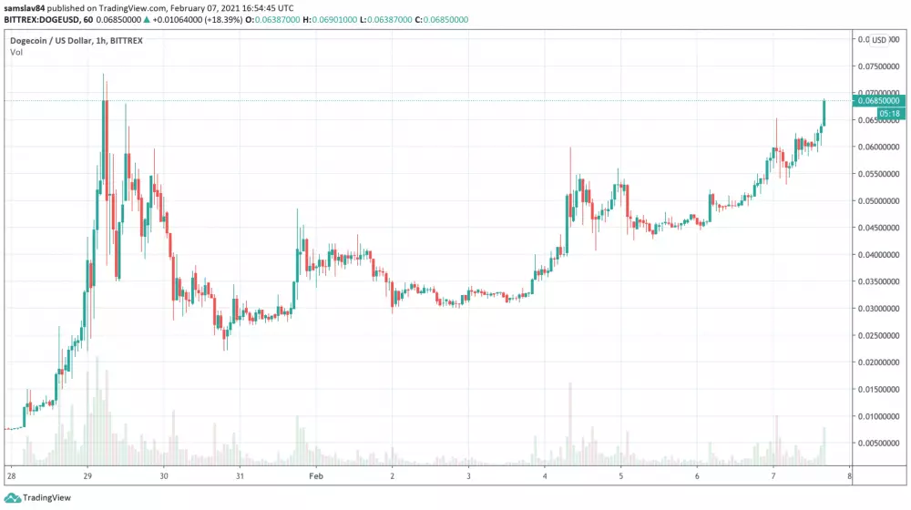 Dogecoin od začiatku pamätného rastu