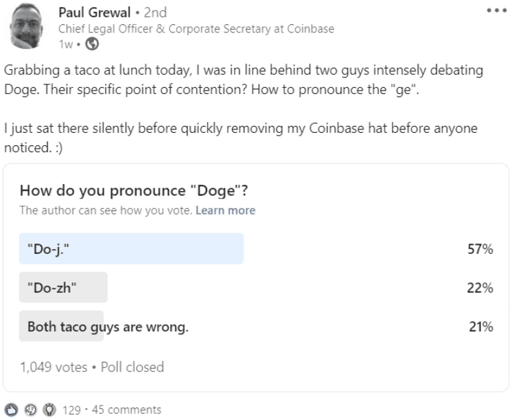 Anketa Paula Grewala. Zdroj: LinkedIn