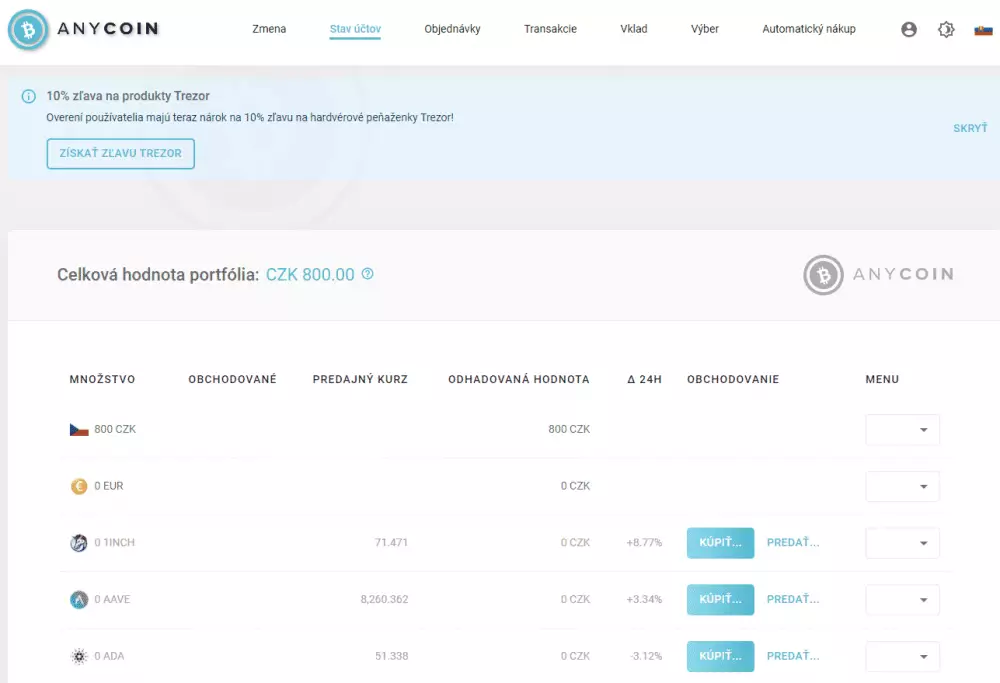 Anycoin stav účtov. Zdroj: Anycoin