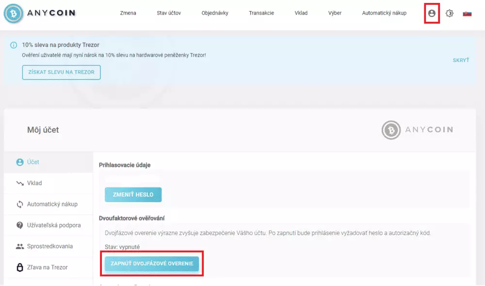 Dvojfaktorové overenie. Zdroj: Anycoin