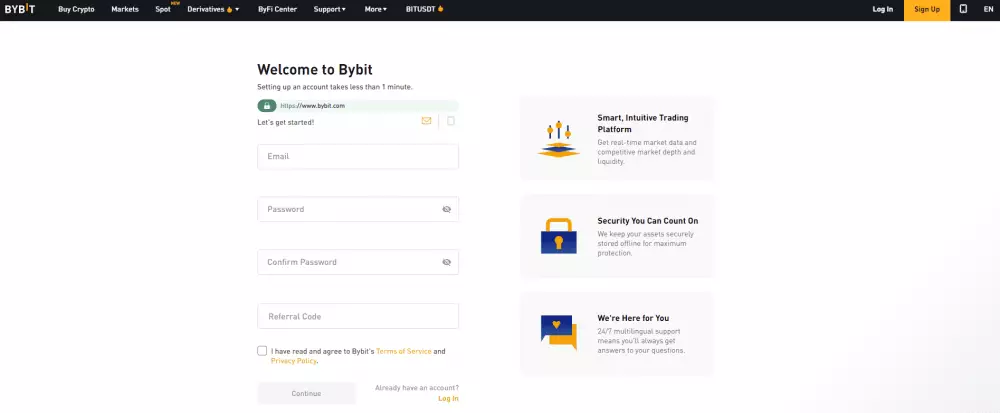 Registrácia účtu Bybit. Zdroj: Bybit