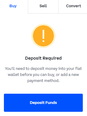 Vklad na účet. Zdroj: Coinbase