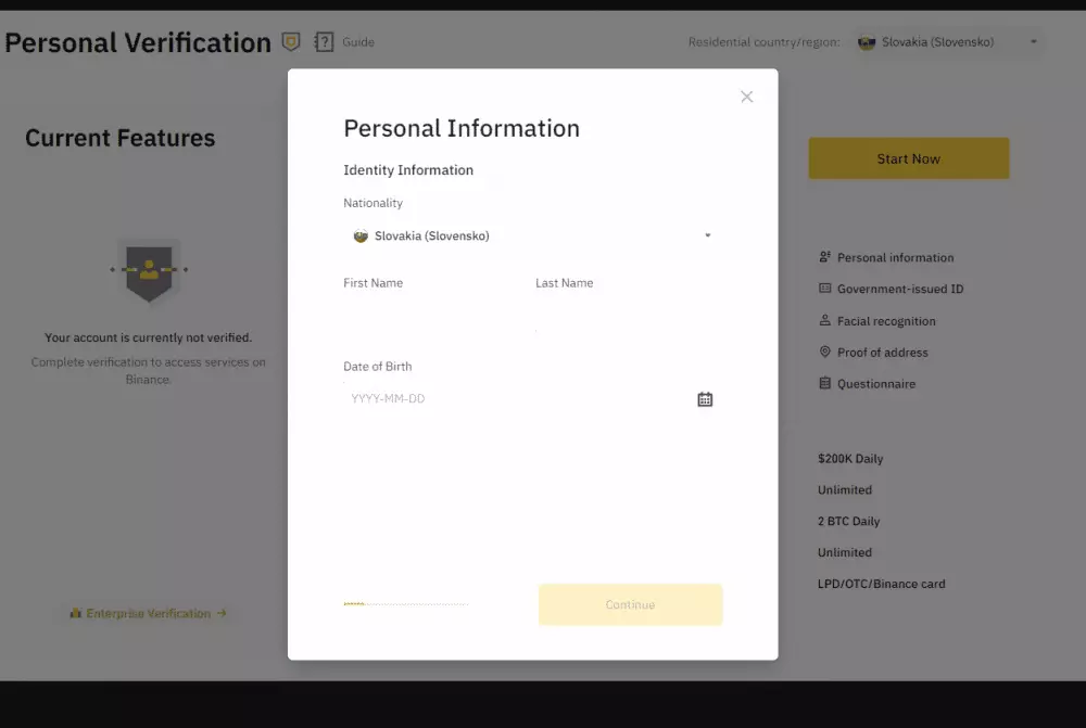 Binance overenie údajov o osobe