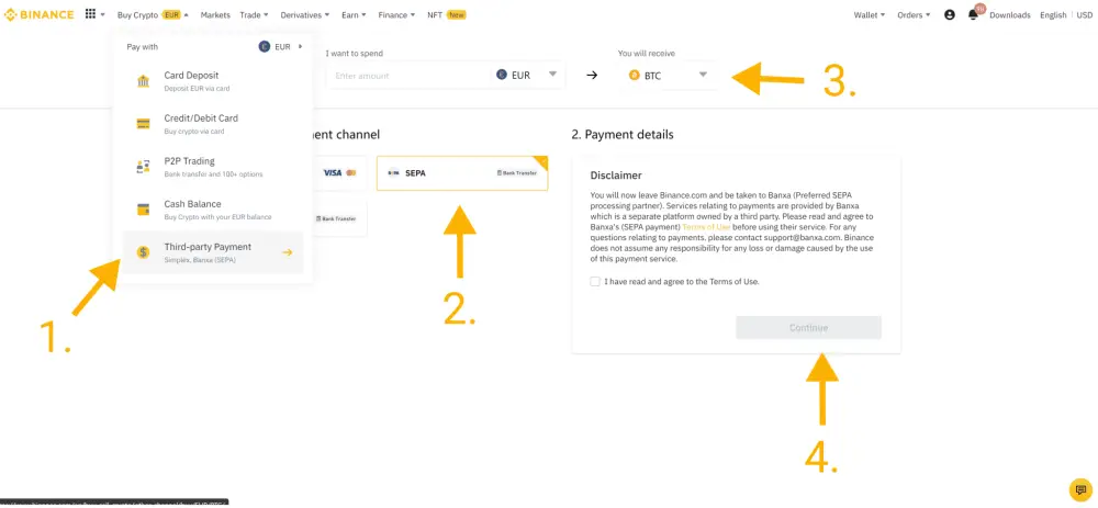 Binance nákup Bitcoinu cez Banxa