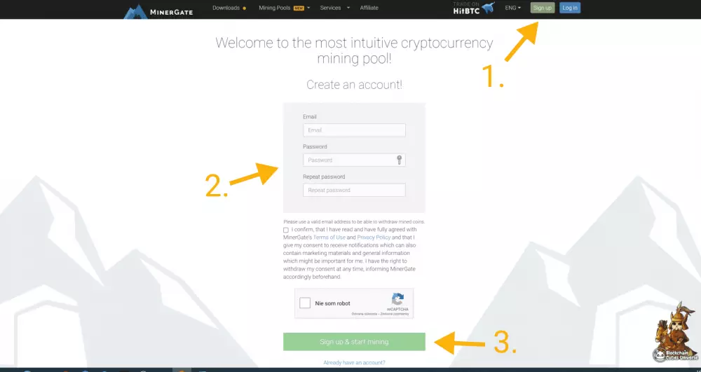 Registrácia na Miner gate