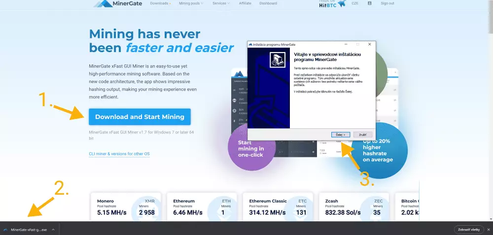 Stiahnutie aplikácie na ťažbu