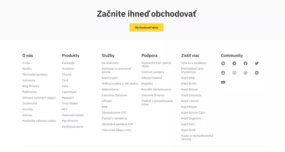 Burza Binance podporuje slovenský jazyk.
