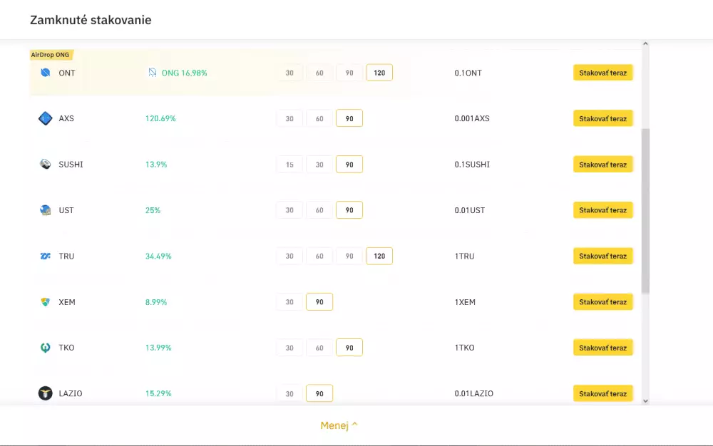 Burza Binance: prehľad mincí na stakovanie