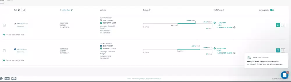 Otvorený obchod na 3commas