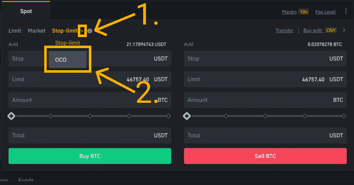 Zadanie OCO na Binance