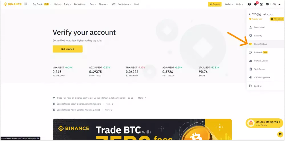 Ako overiť identitu na Binance