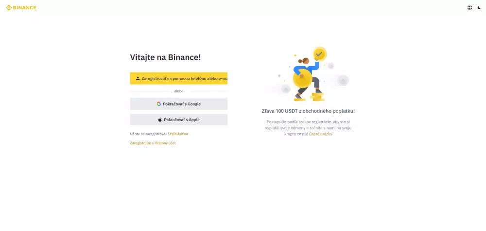 Vytvorenie účtu na burze Binance