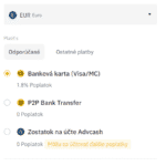 Vklad fiat na Binance - 1. krok. Zdroj: Binance